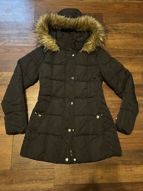 Tommy Hilfiger Faux Fur Hooded Puffer Jacket Coat Black XS Detachable Hood